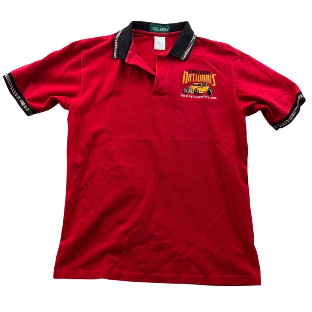 Outer Banks Mens Polo Shirt Medium Syracuse Nationals Short Sleeve Casual Red